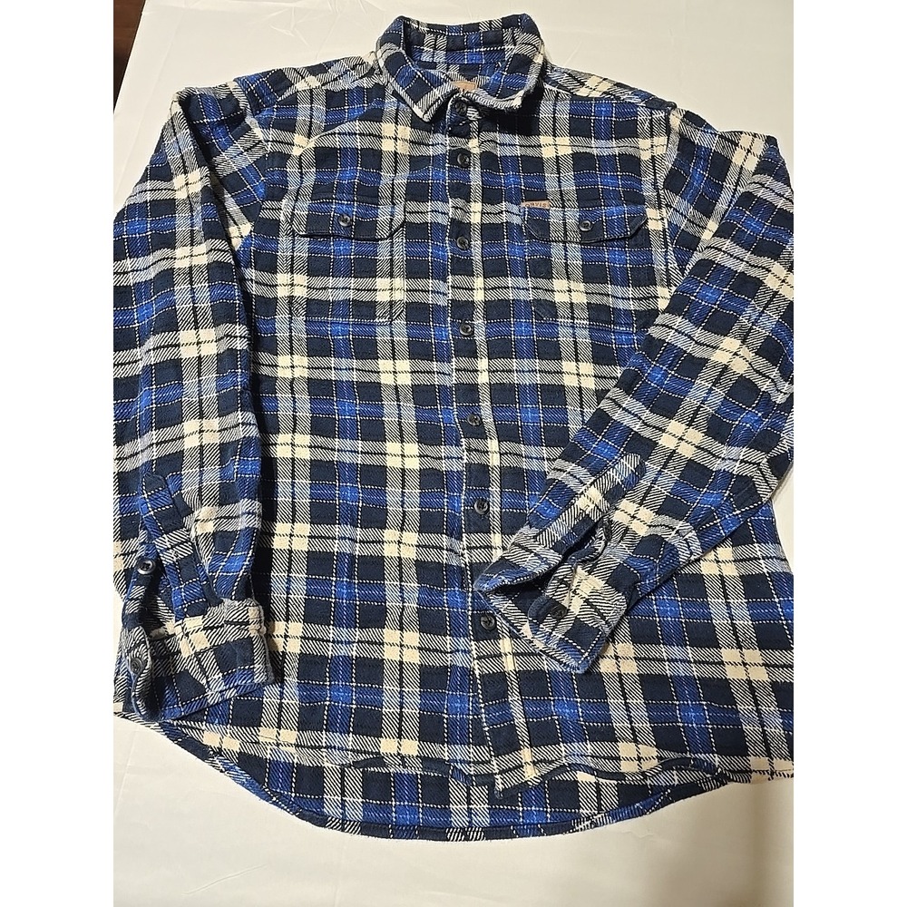 Orvis Mens Large Heavy Flannel Shirt Jacket Blue Plaid Shacket Workwear ‎ grunge